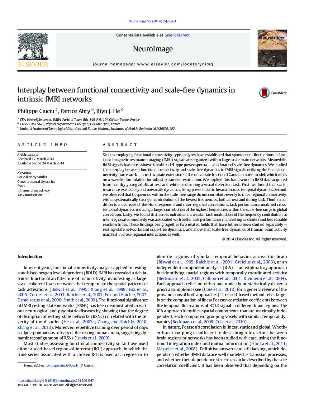 Interplay between functional connectivity and scale-free dynamics in intrinsic fMRI networks