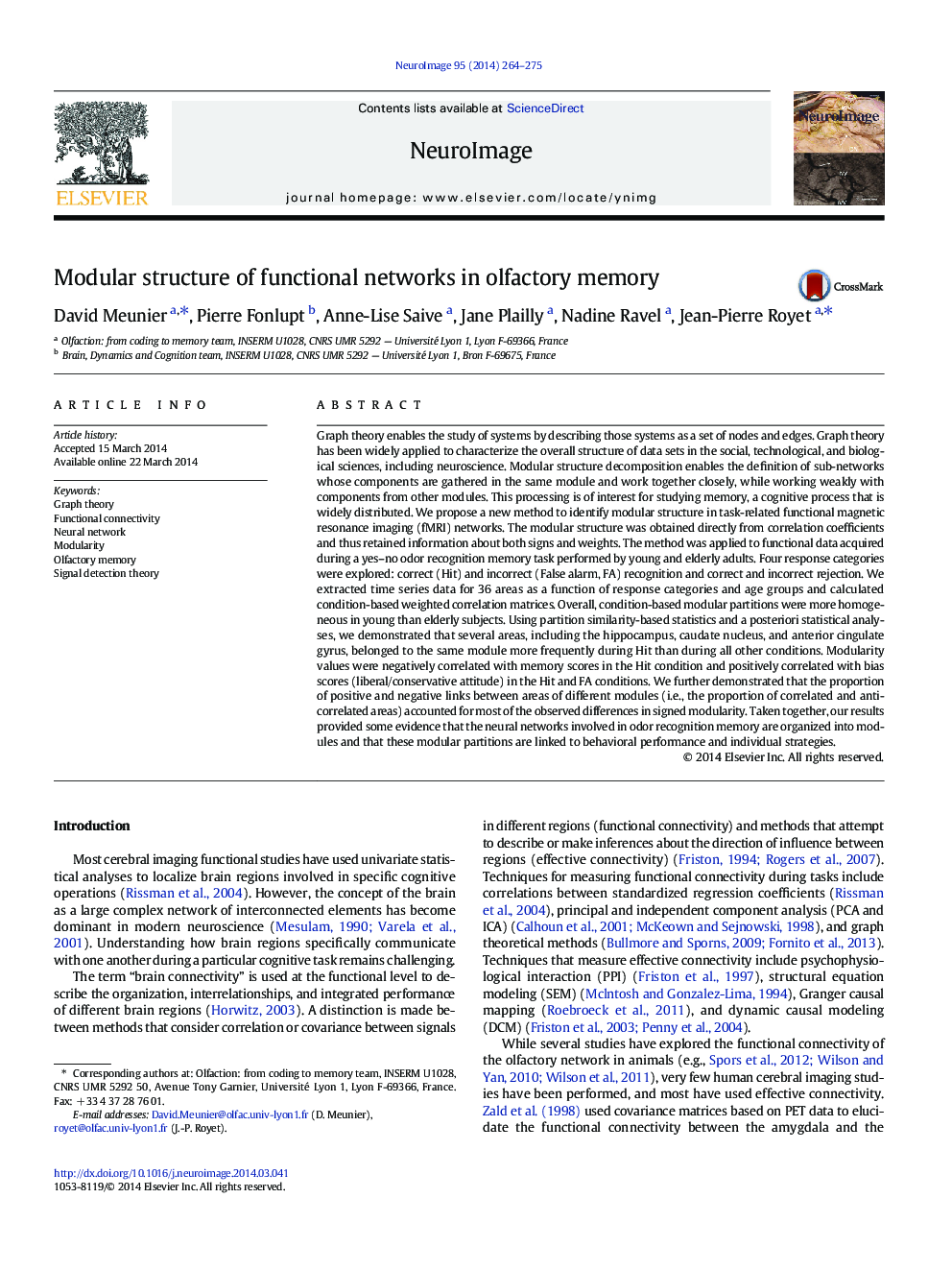 Modular structure of functional networks in olfactory memory