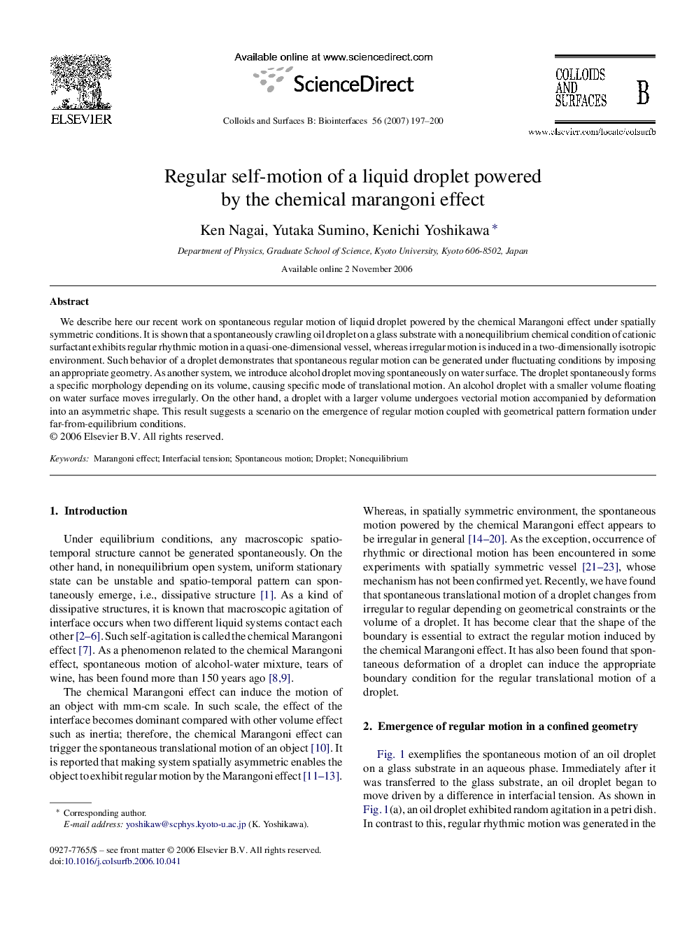 Regular self-motion of a liquid droplet powered by the chemical marangoni effect