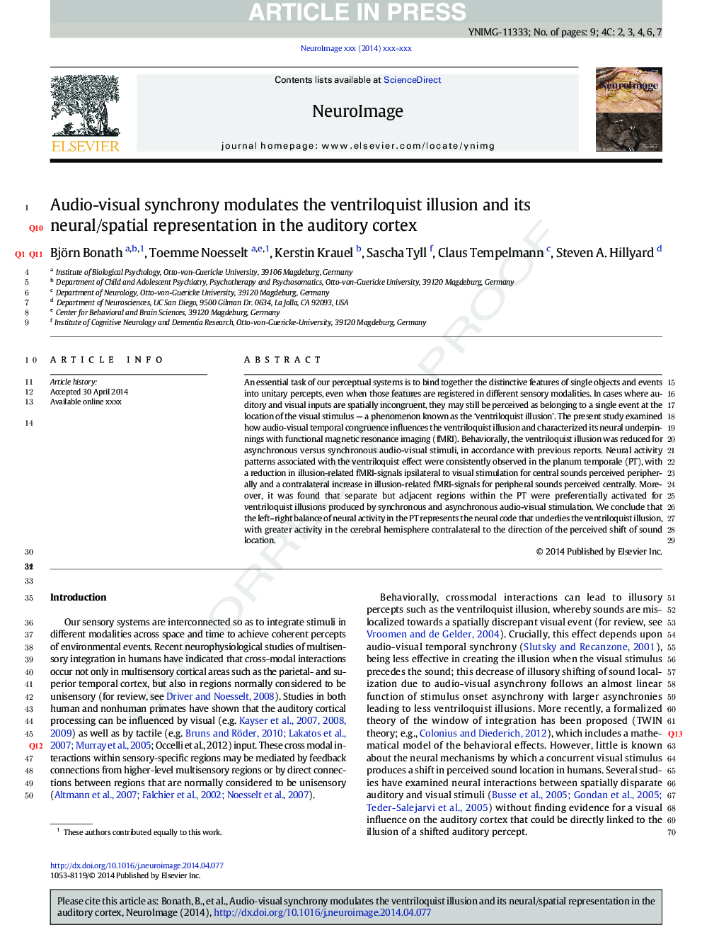 Audio-visual synchrony modulates the ventriloquist illusion and its neural/spatial representation in the auditory cortex