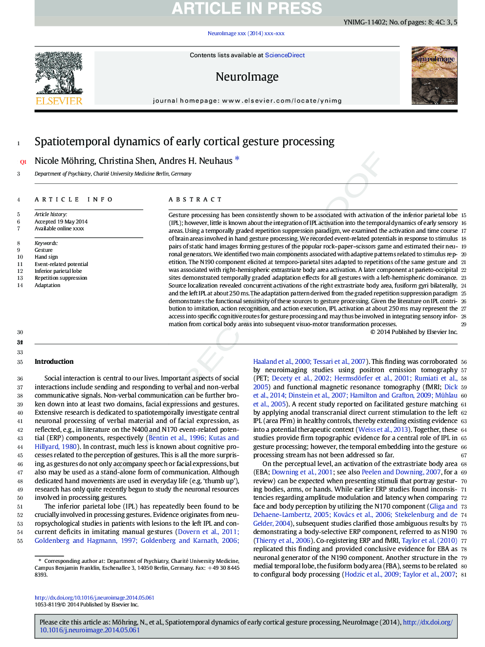 Spatiotemporal dynamics of early cortical gesture processing