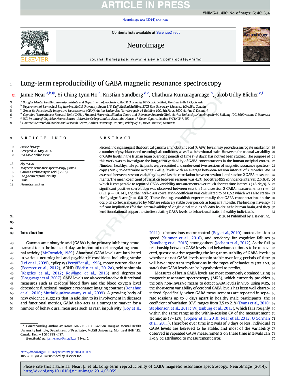 Long-term reproducibility of GABA magnetic resonance spectroscopy