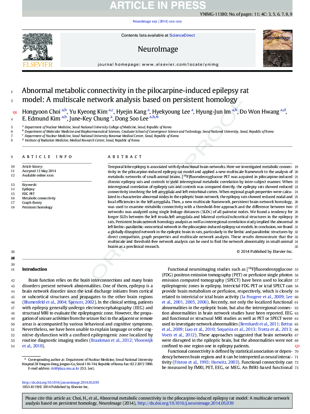 Abnormal metabolic connectivity in the pilocarpine-induced epilepsy rat model: A multiscale network analysis based on persistent homology