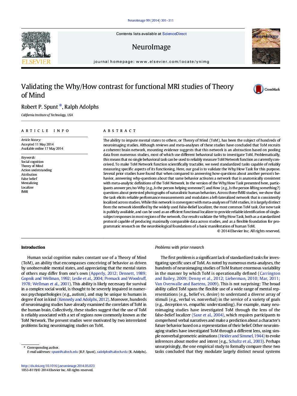 Validating the Why/How contrast for functional MRI studies of Theory of Mind