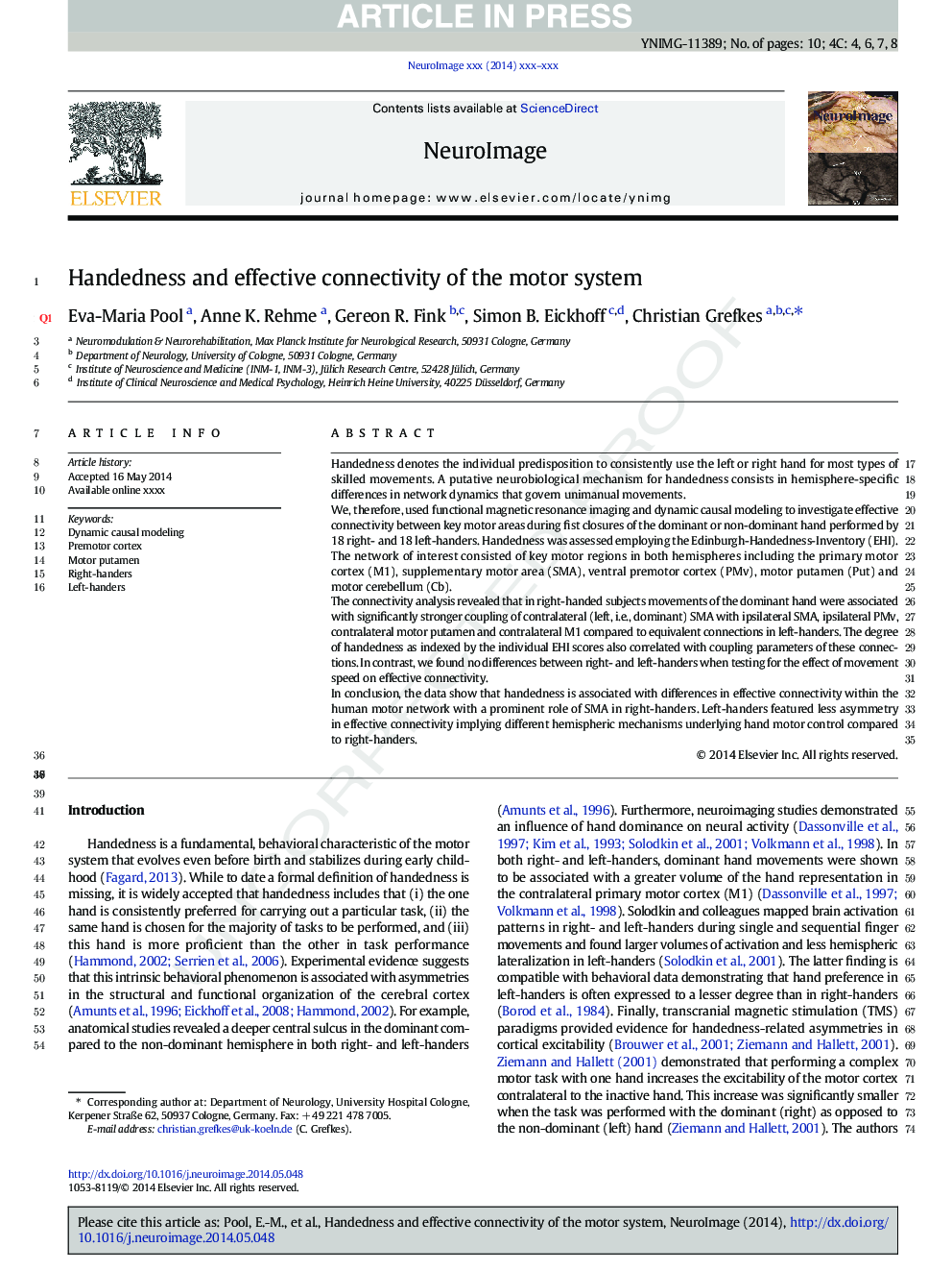 Handedness and effective connectivity of the motor system