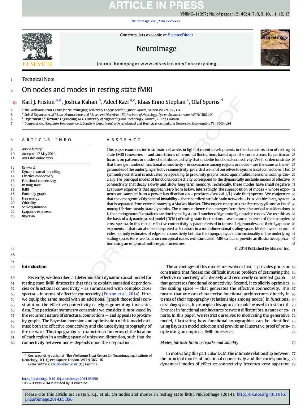 On nodes and modes in resting state fMRI