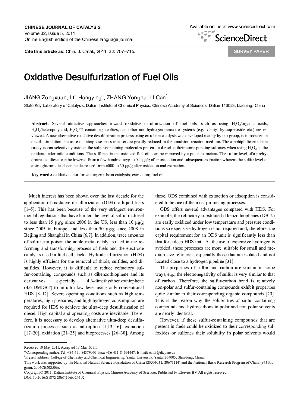 Oxidative Desulfurization of Fuel Oils 