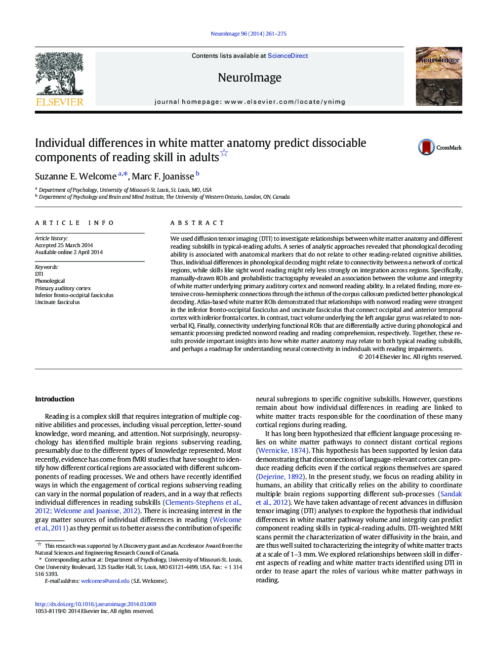 Individual differences in white matter anatomy predict dissociable components of reading skill in adults