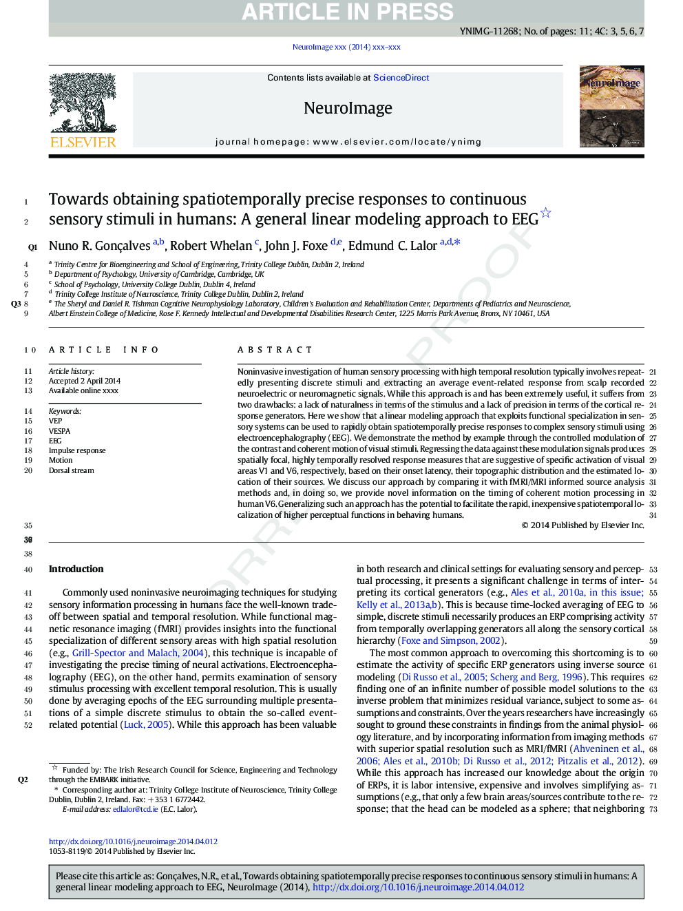 Towards obtaining spatiotemporally precise responses to continuous sensory stimuli in humans: A general linear modeling approach to EEG