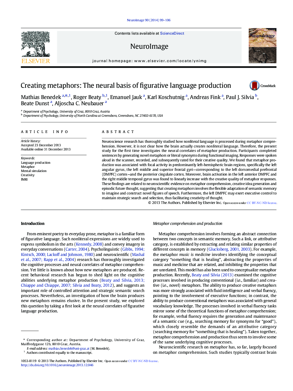 Creating metaphors: The neural basis of figurative language production