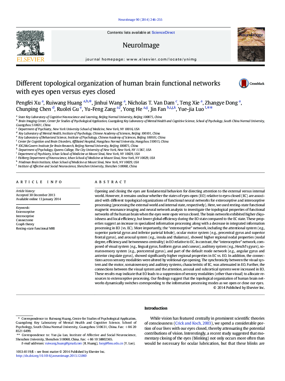 Different topological organization of human brain functional networks with eyes open versus eyes closed