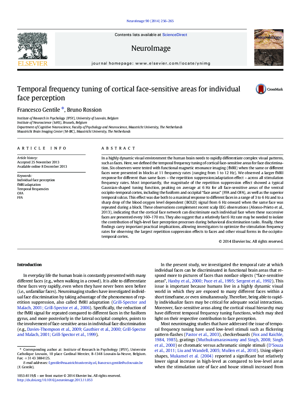 Temporal frequency tuning of cortical face-sensitive areas for individual face perception