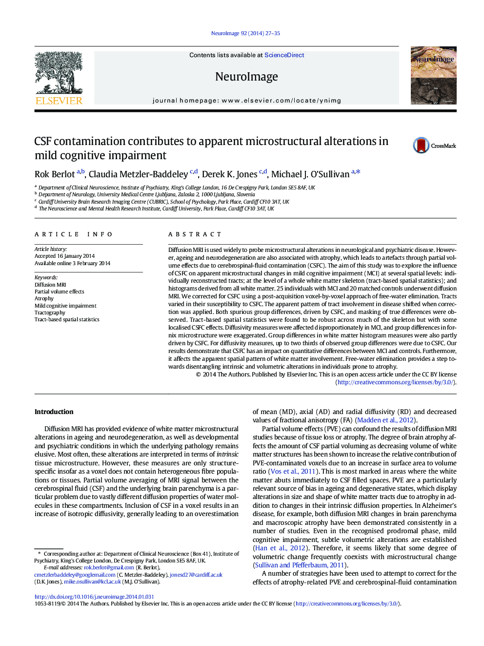 CSF contamination contributes to apparent microstructural alterations in mild cognitive impairment