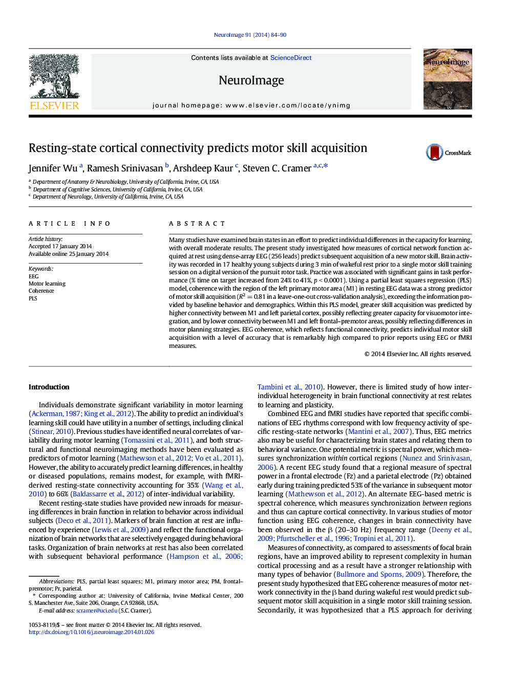 Resting-state cortical connectivity predicts motor skill acquisition