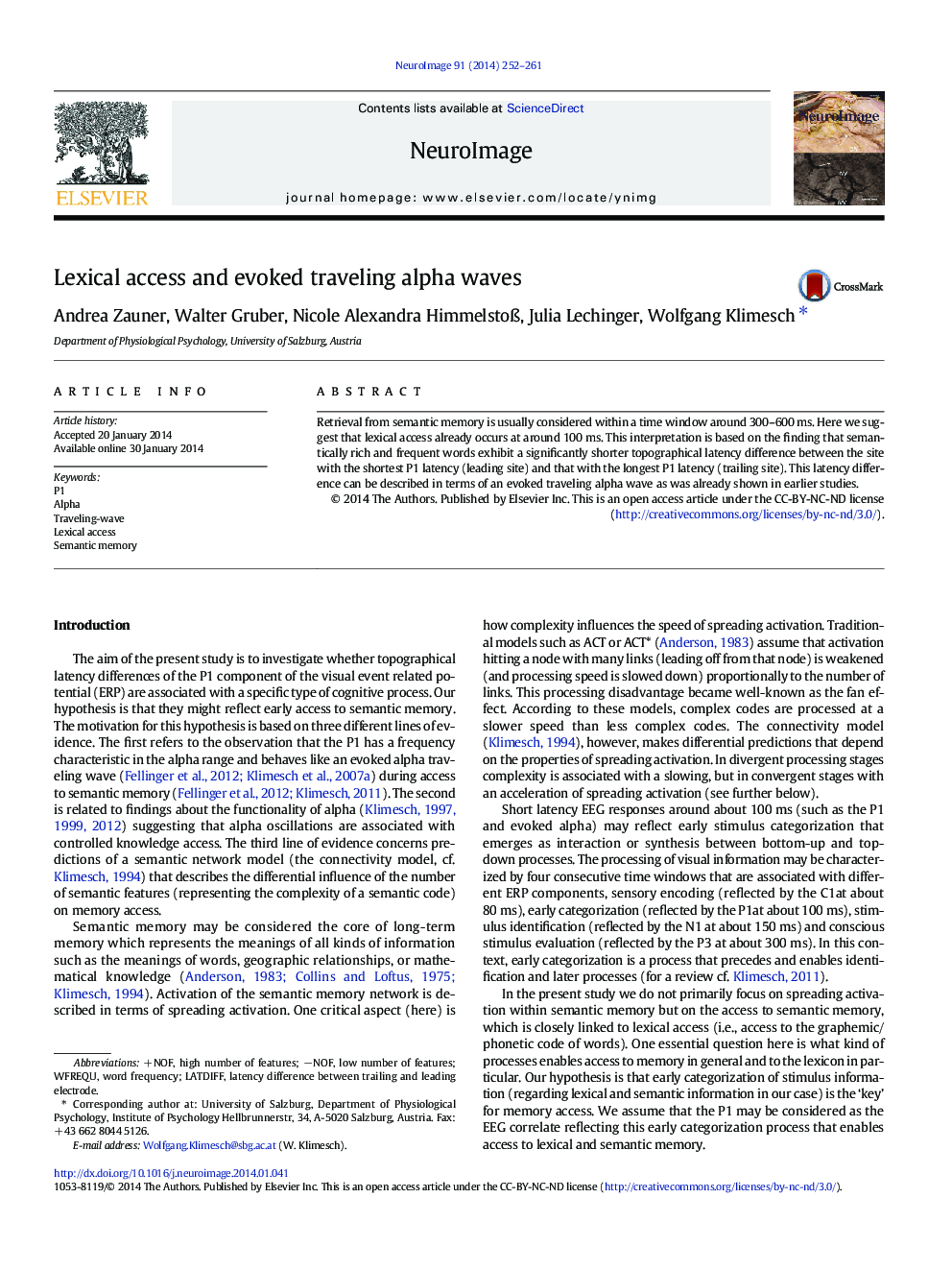 Lexical access and evoked traveling alpha waves