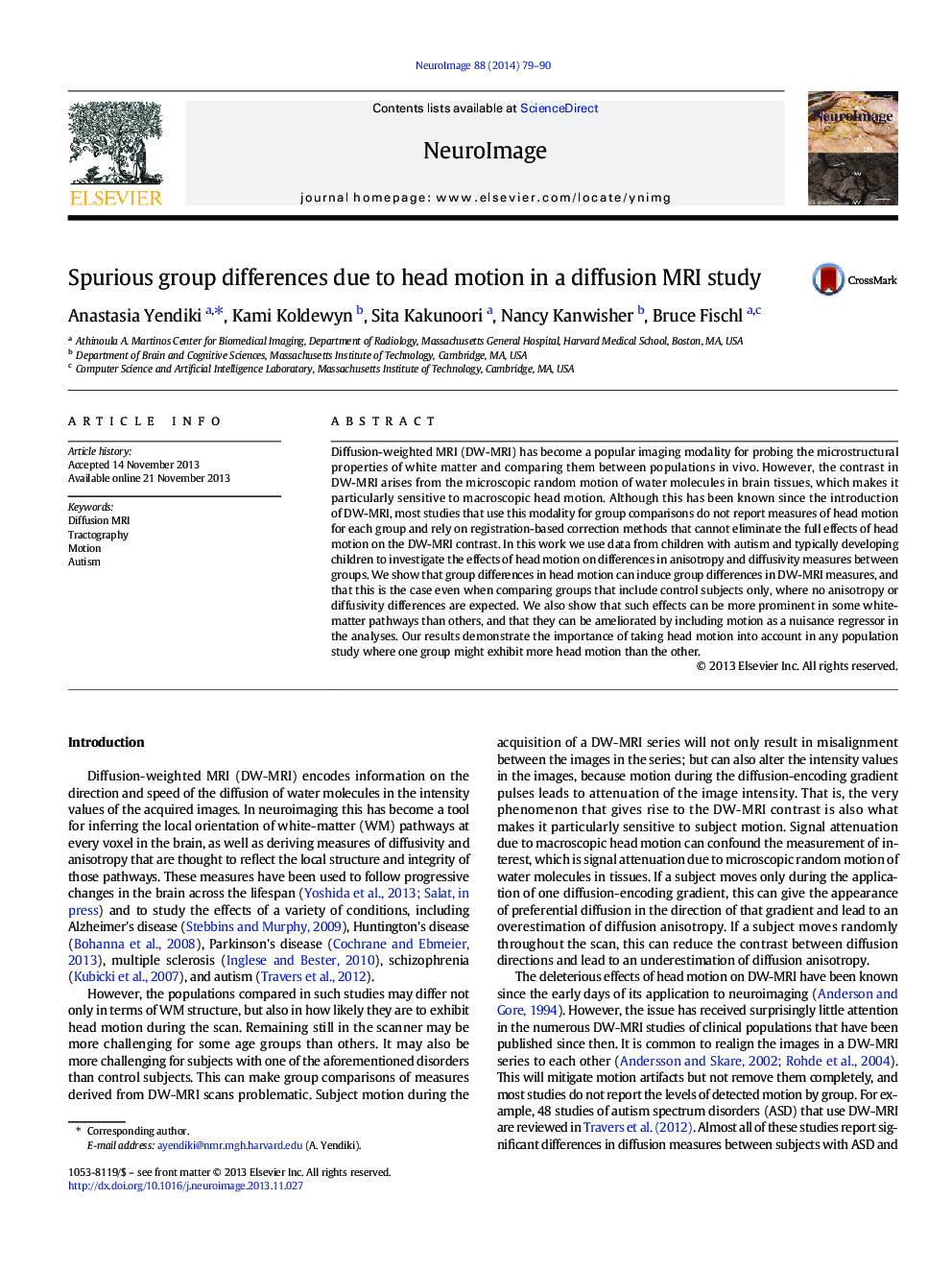 Spurious group differences due to head motion in a diffusion MRI study