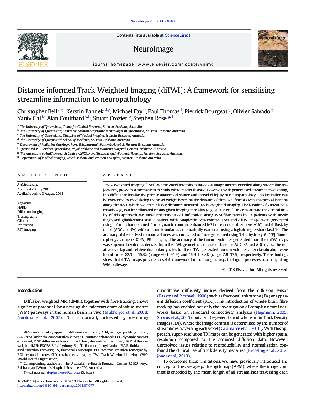 Distance informed Track-Weighted Imaging (diTWI): A framework for sensitising streamline information to neuropathology