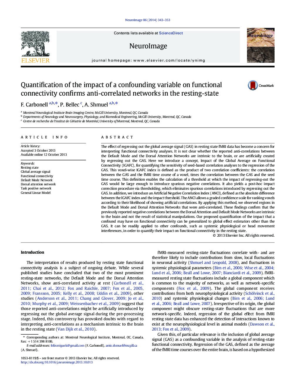 Quantification of the impact of a confounding variable on functional connectivity confirms anti-correlated networks in the resting-state