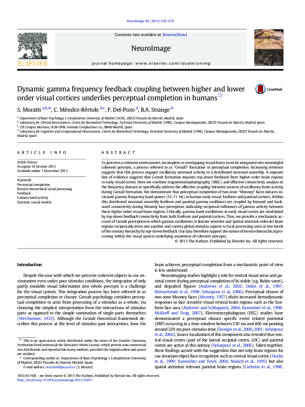 Dynamic gamma frequency feedback coupling between higher and lower order visual cortices underlies perceptual completion in humans