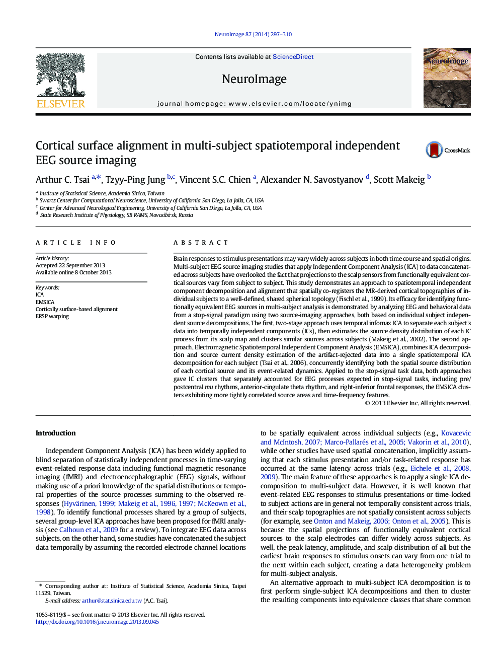 Cortical surface alignment in multi-subject spatiotemporal independent EEG source imaging