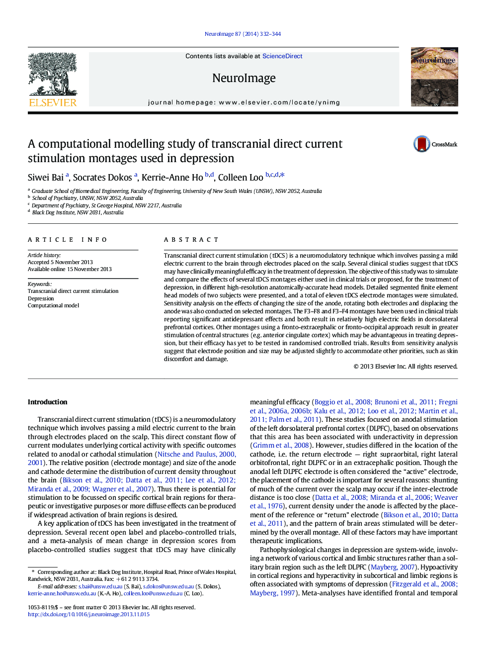 A computational modelling study of transcranial direct current stimulation montages used in depression