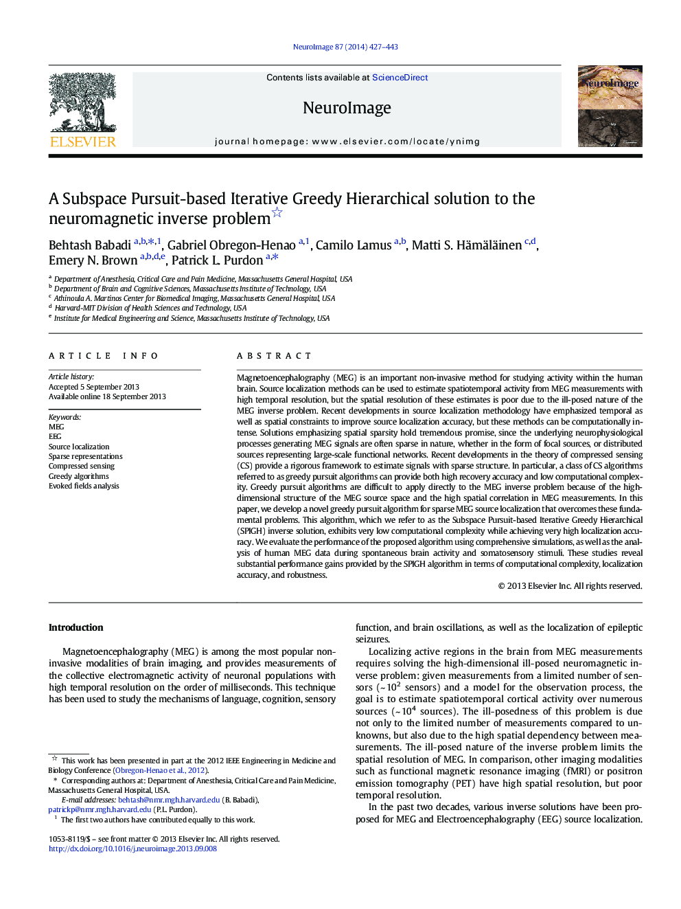 A Subspace Pursuit-based Iterative Greedy Hierarchical solution to the neuromagnetic inverse problem