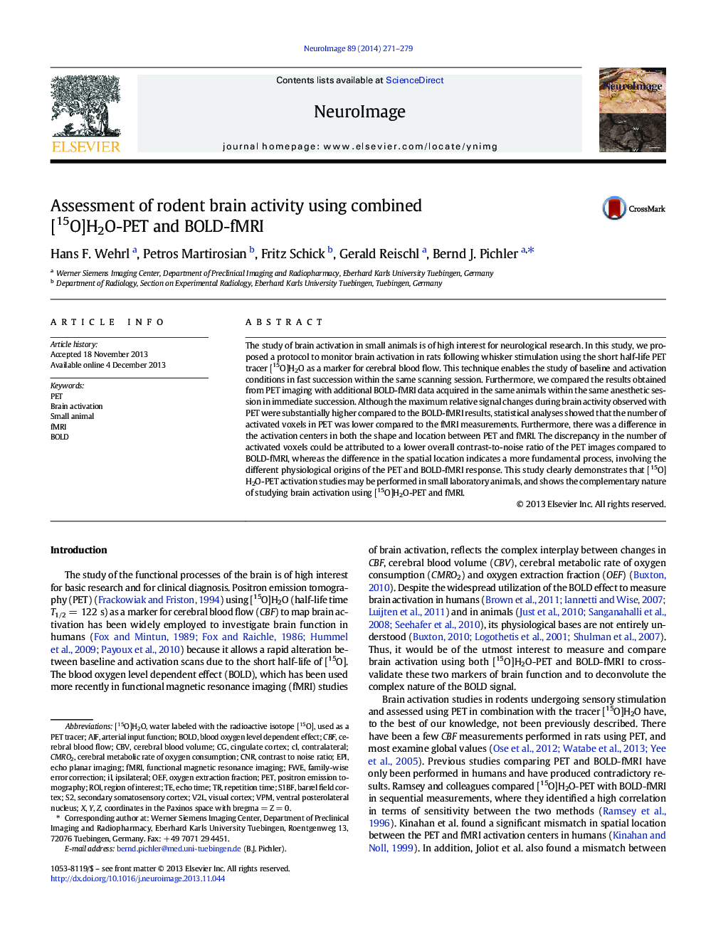 Assessment of rodent brain activity using combined [15O]H2O-PET and BOLD-fMRI