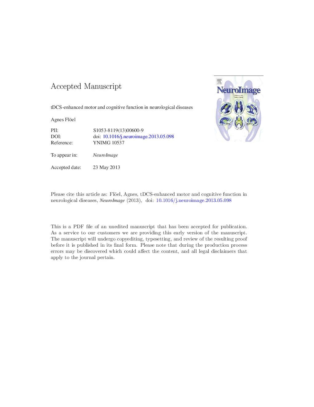 tDCS-enhanced motor and cognitive function in neurological diseases