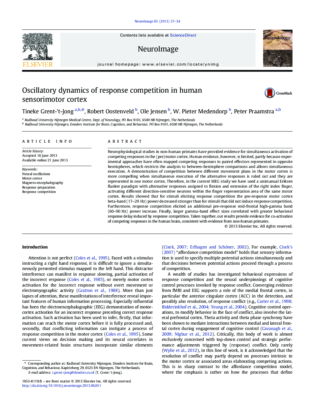 Oscillatory dynamics of response competition in human sensorimotor cortex