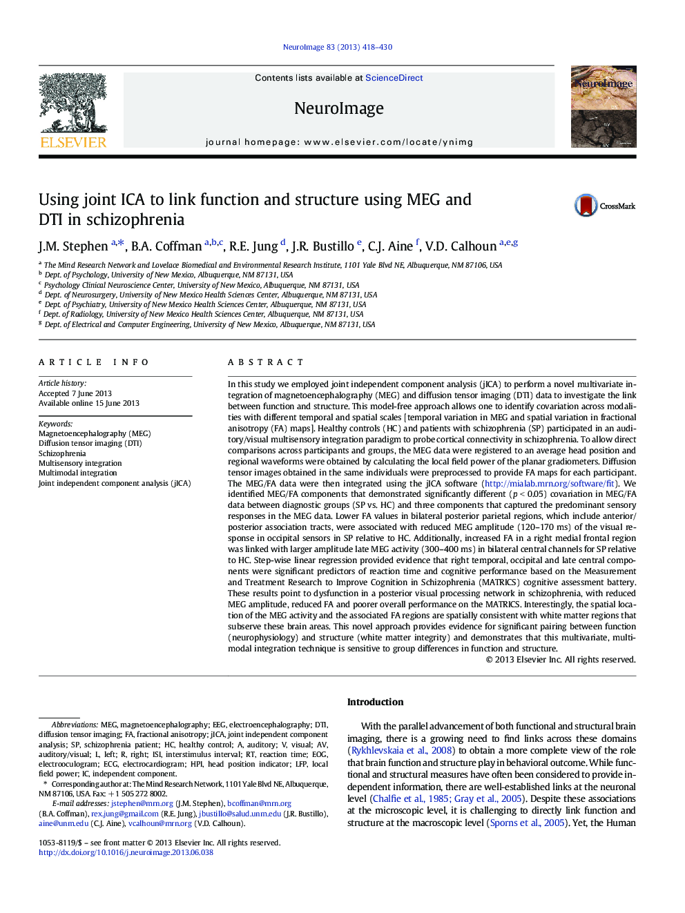 Using joint ICA to link function and structure using MEG and DTI in schizophrenia