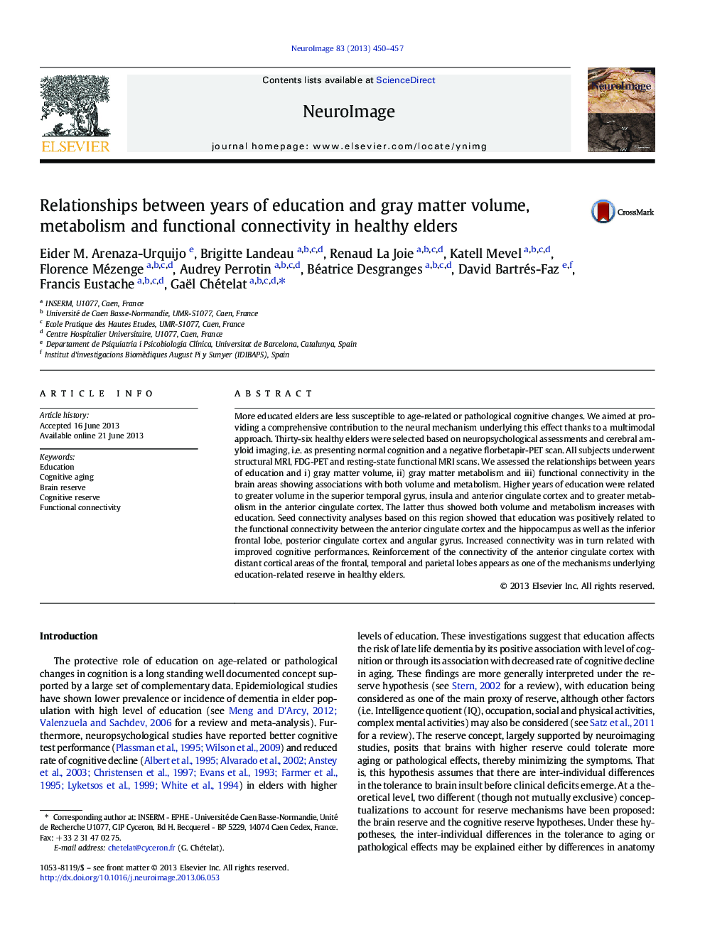 Relationships between years of education and gray matter volume, metabolism and functional connectivity in healthy elders