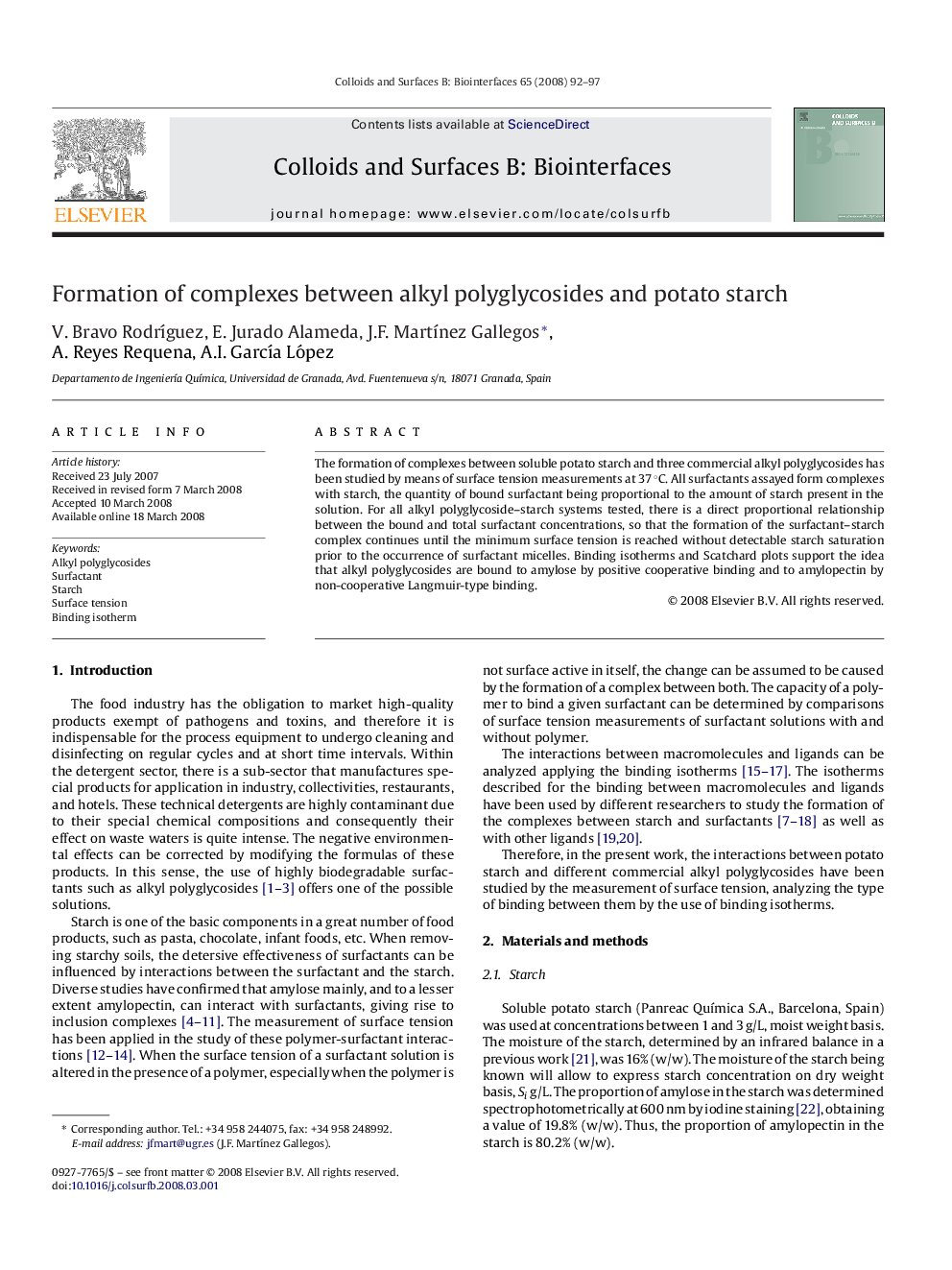 Formation of complexes between alkyl polyglycosides and potato starch