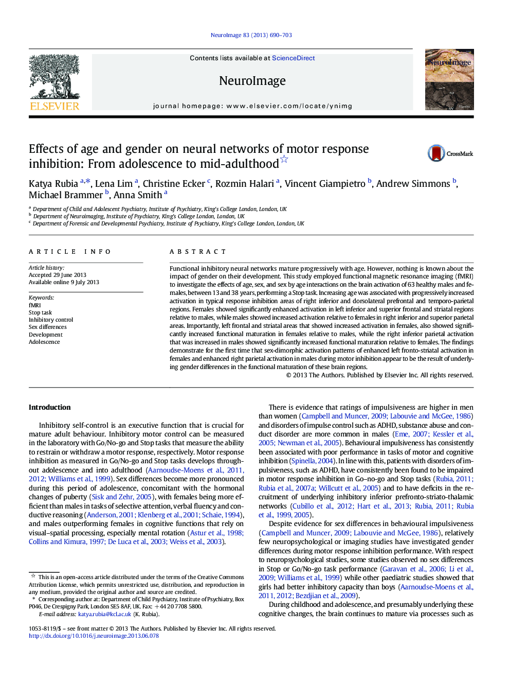 Effects of age and gender on neural networks of motor response inhibition: From adolescence to mid-adulthood