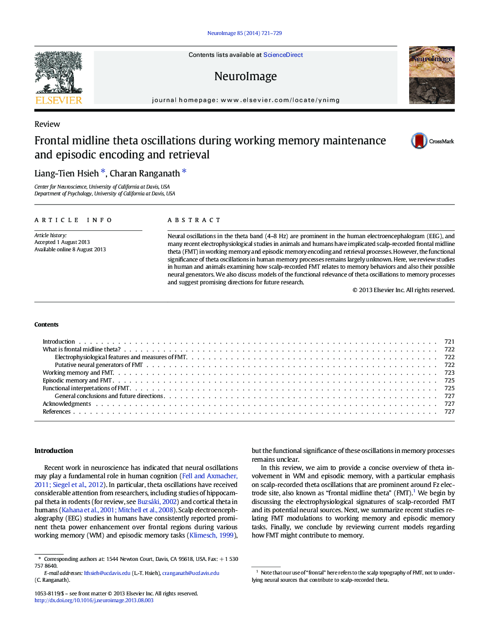 ReviewFrontal midline theta oscillations during working memory maintenance and episodic encoding and retrieval