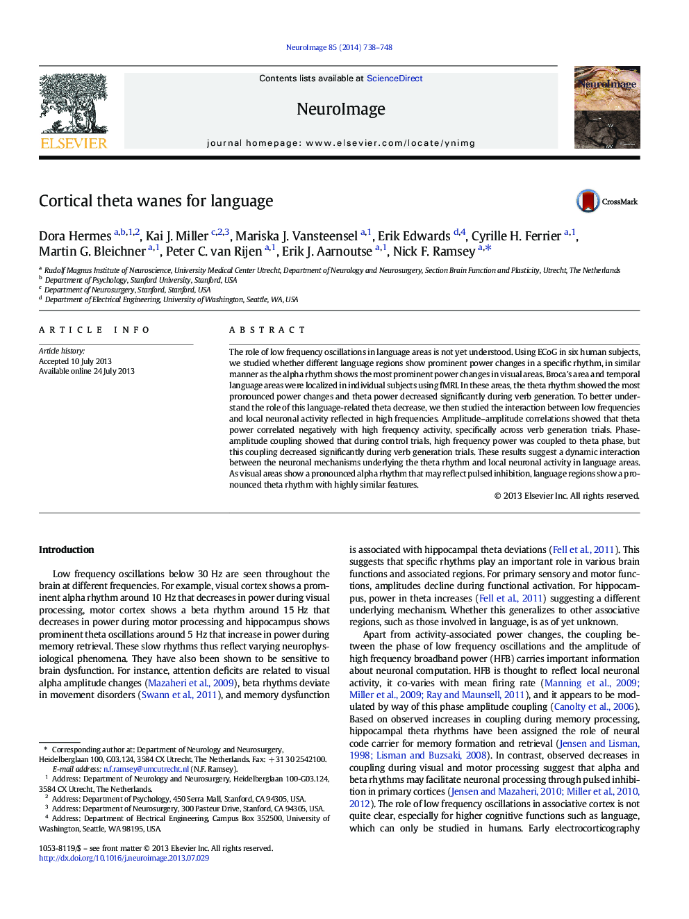Cortical theta wanes for language