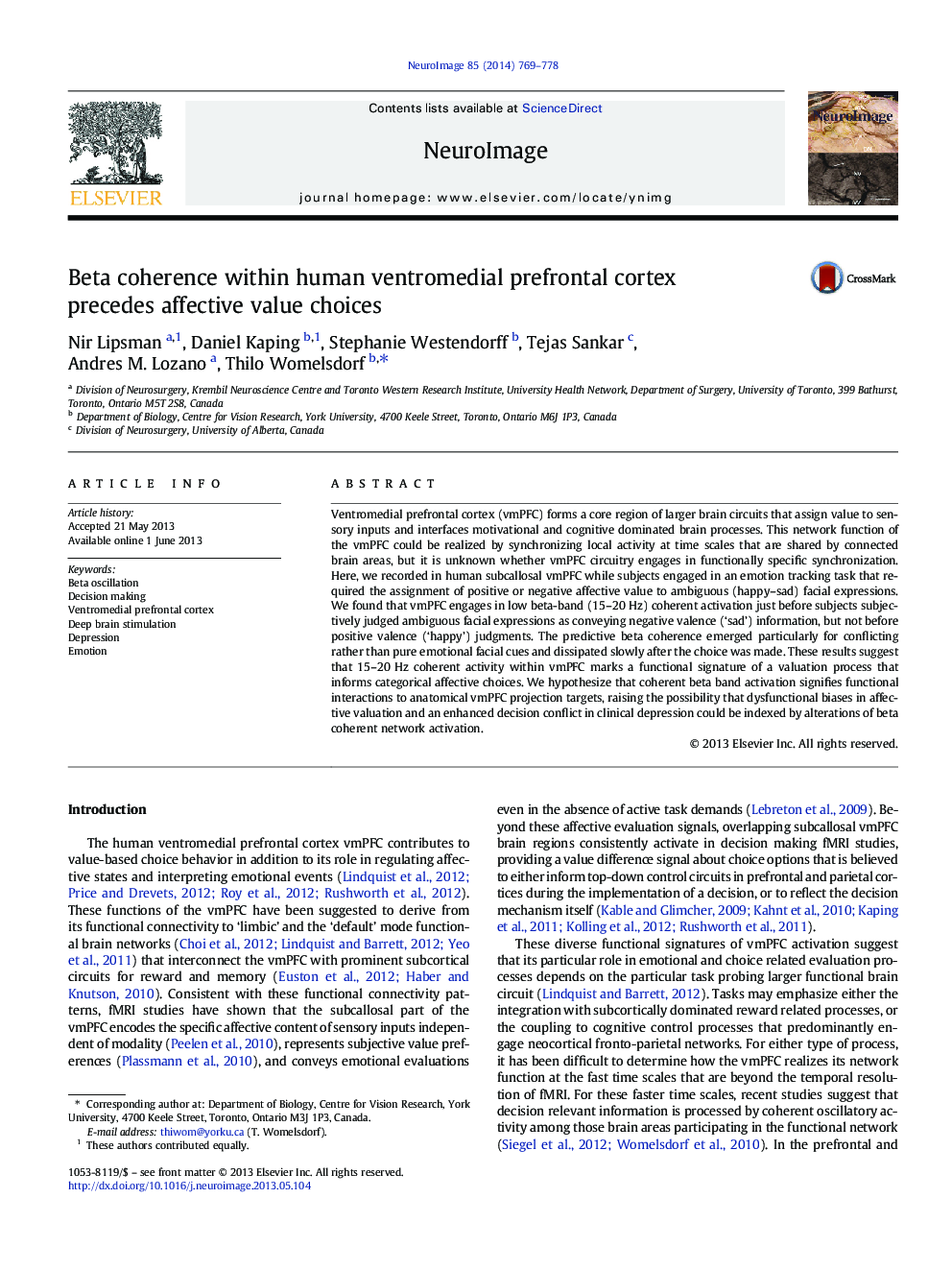 Beta coherence within human ventromedial prefrontal cortex precedes affective value choices