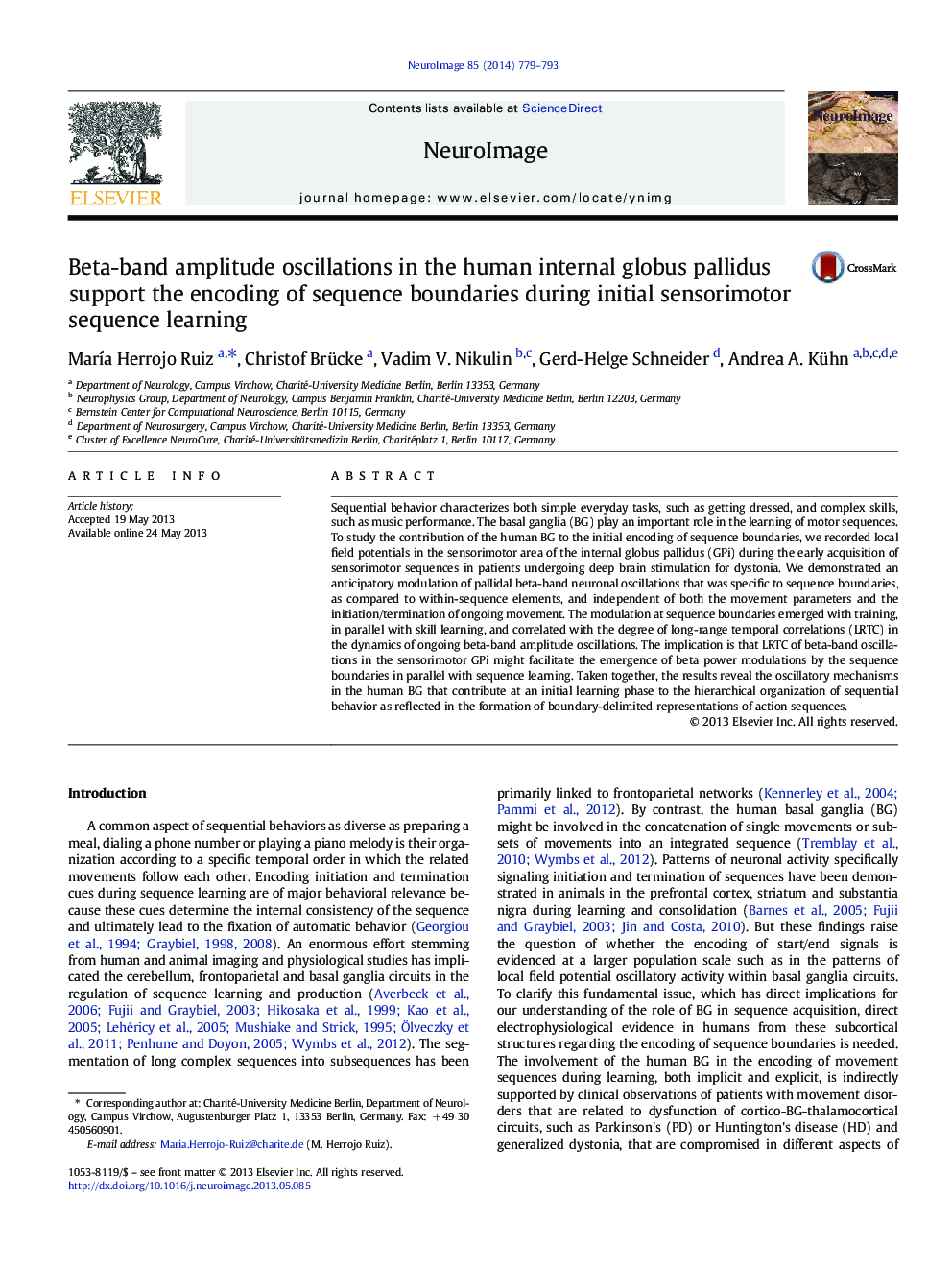 Beta-band amplitude oscillations in the human internal globus pallidus support the encoding of sequence boundaries during initial sensorimotor sequence learning