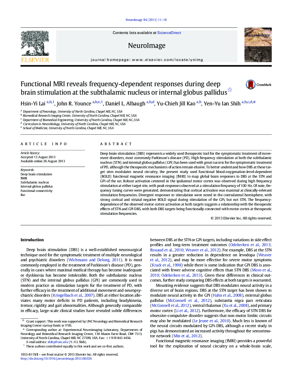 Functional MRI reveals frequency-dependent responses during deep brain stimulation at the subthalamic nucleus or internal globus pallidus