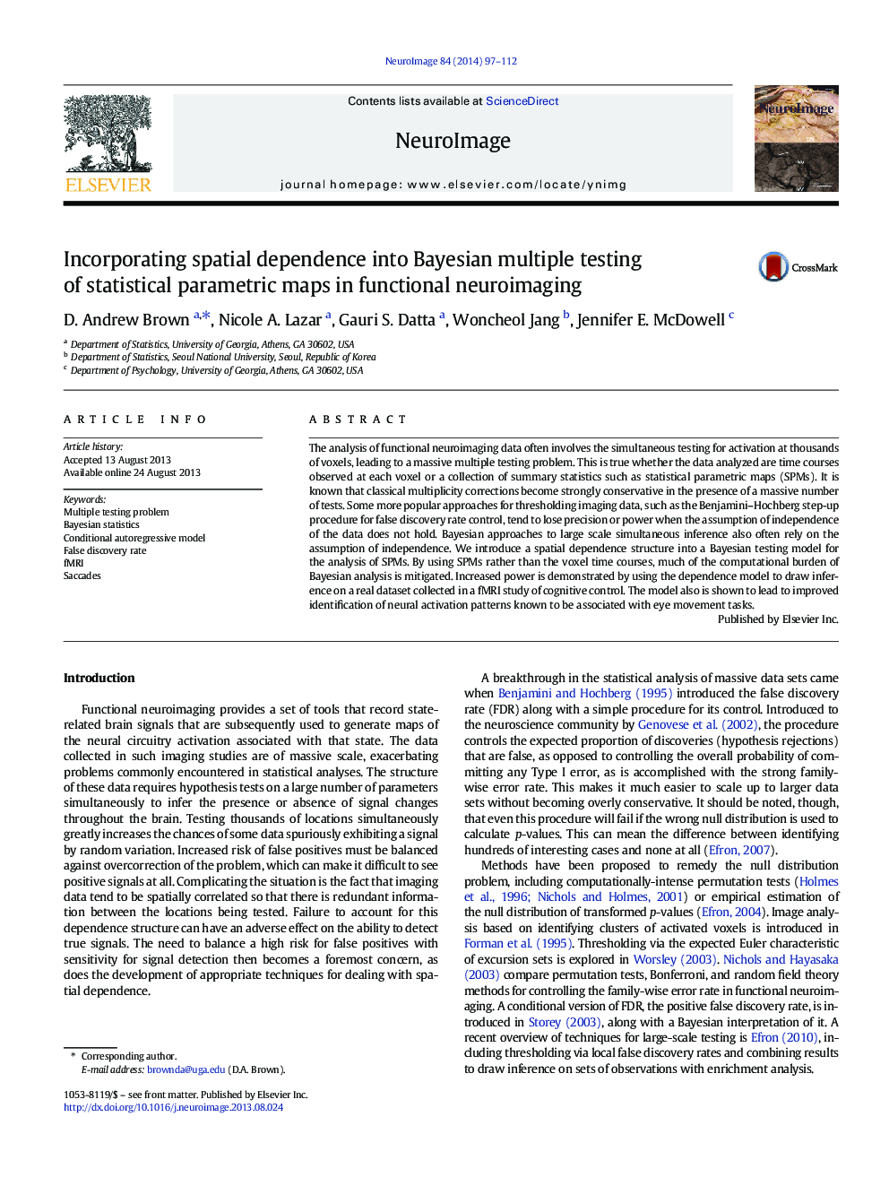 Incorporating spatial dependence into Bayesian multiple testing of statistical parametric maps in functional neuroimaging