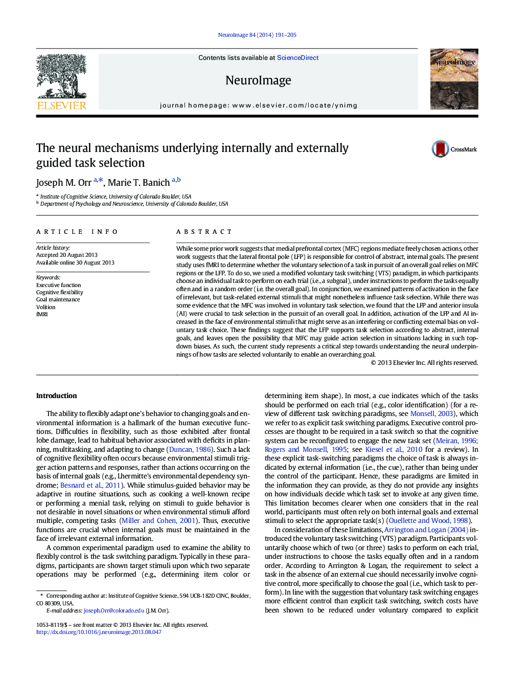 The neural mechanisms underlying internally and externally guided task selection