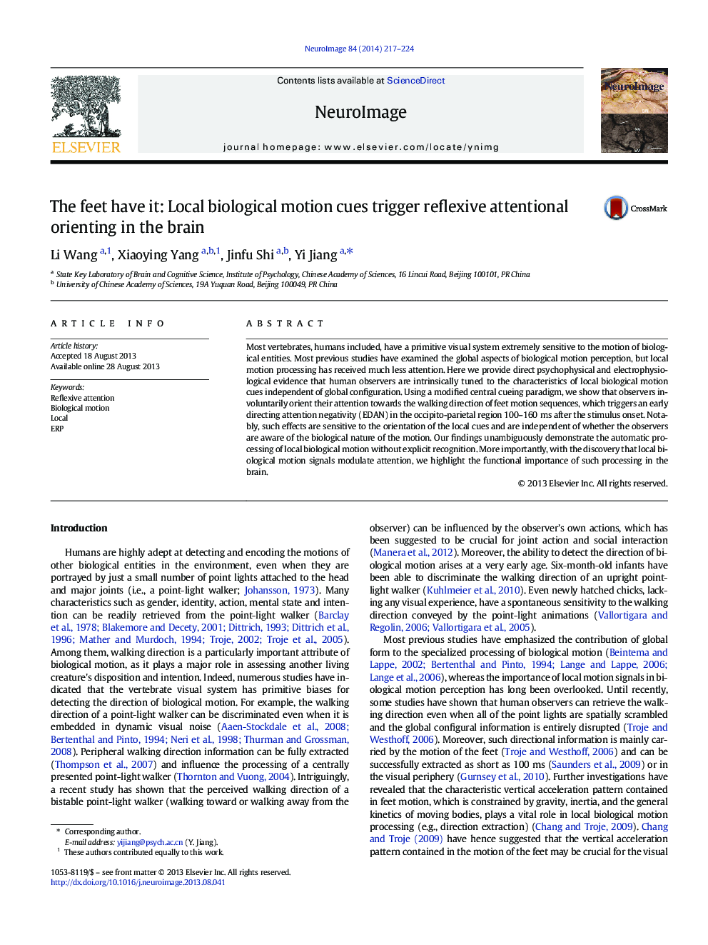 The feet have it: Local biological motion cues trigger reflexive attentional orienting in the brain