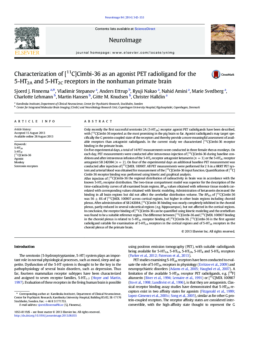 Characterization of [11C]Cimbi-36 as an agonist PET radioligand for the 5-HT2A and 5-HT2C receptors in the nonhuman primate brain