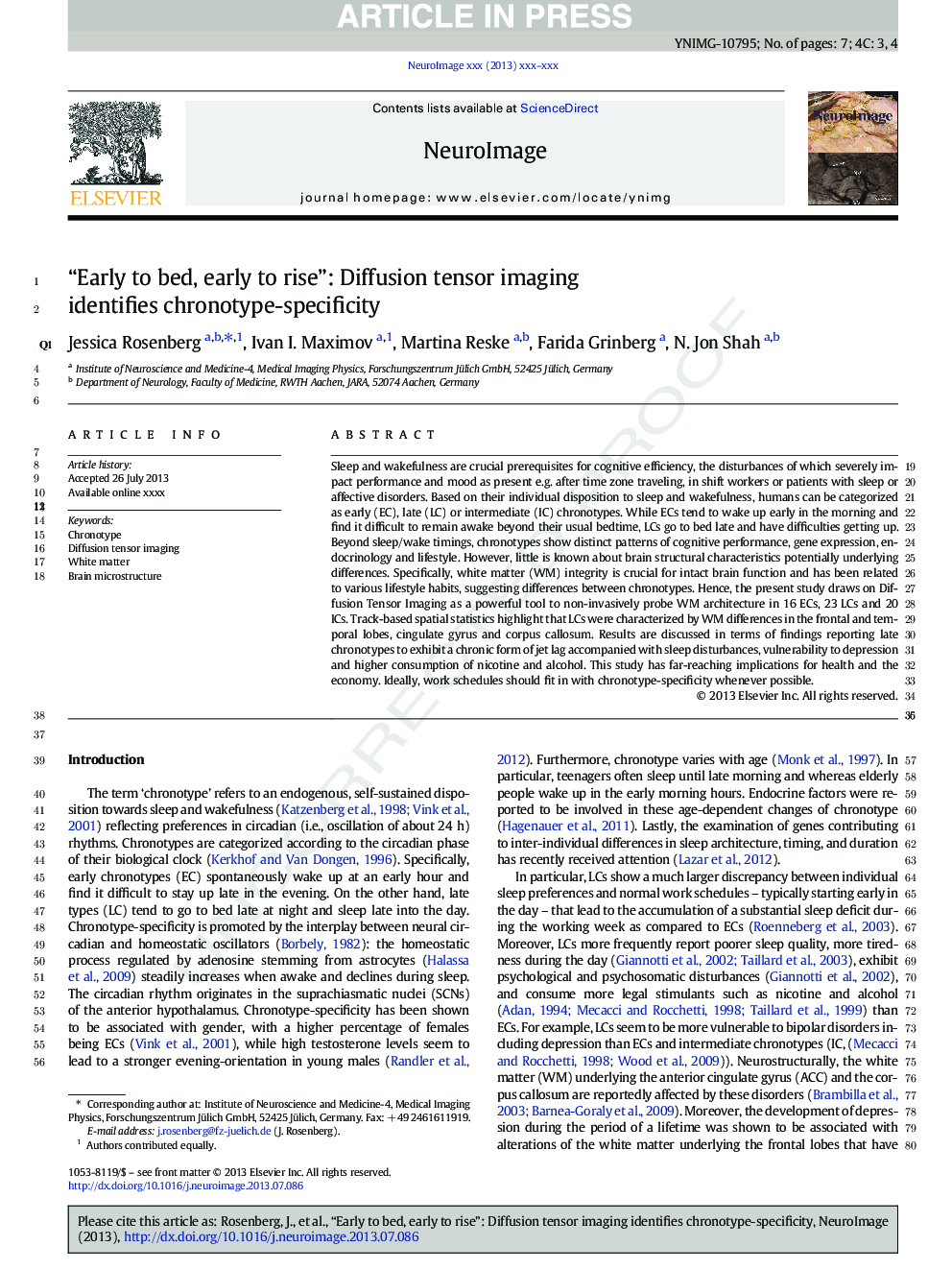 “Early to bed, early to rise”: Diffusion tensor imaging identifies chronotype-specificity