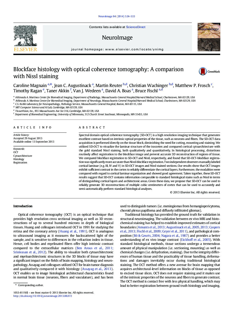 Blockface histology with optical coherence tomography: A comparison with Nissl staining