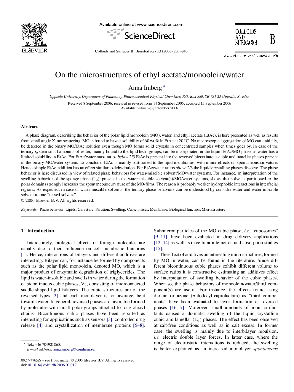 On the microstructures of ethyl acetate/monoolein/water