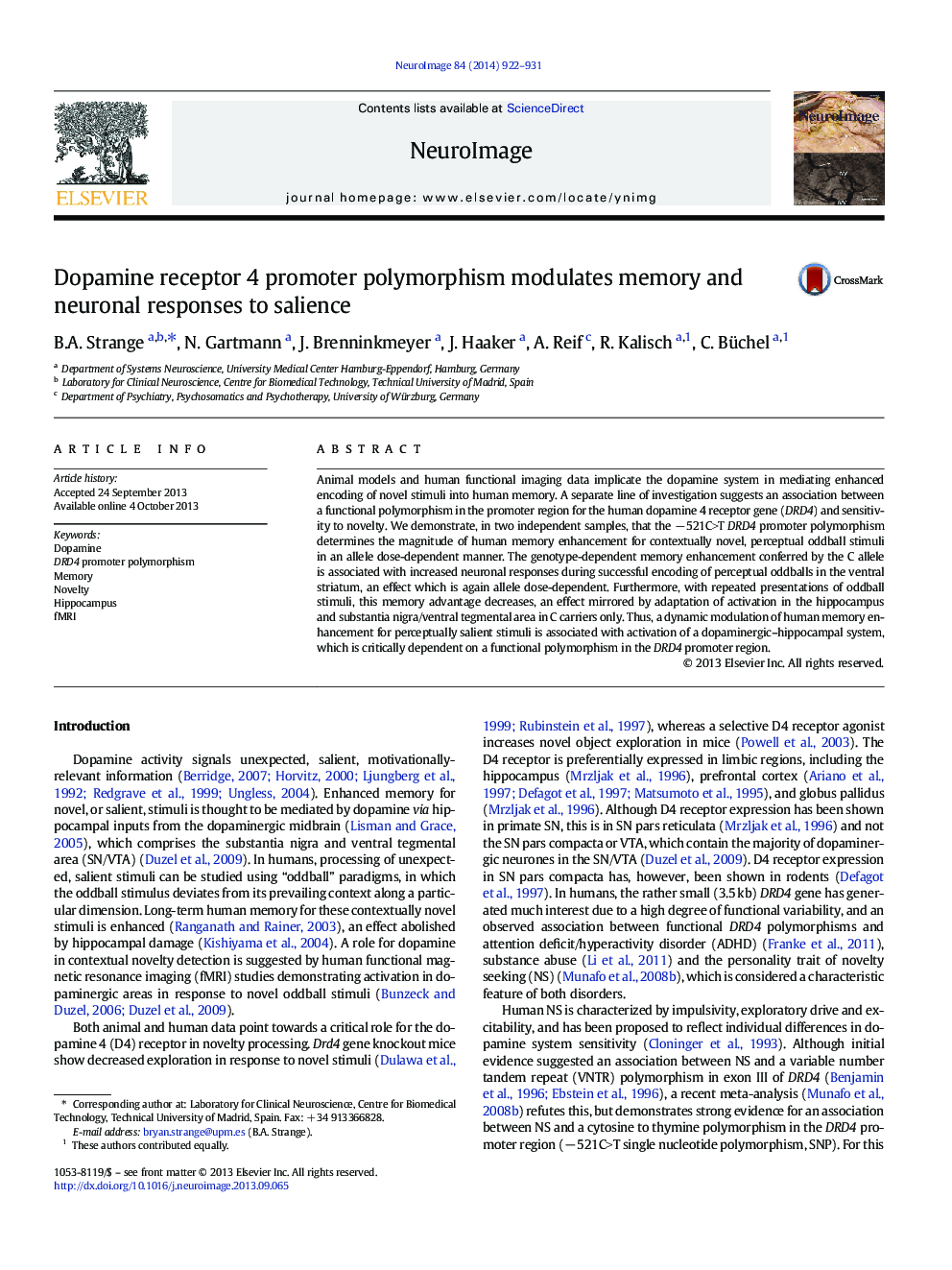 Dopamine receptor 4 promoter polymorphism modulates memory and neuronal responses to salience