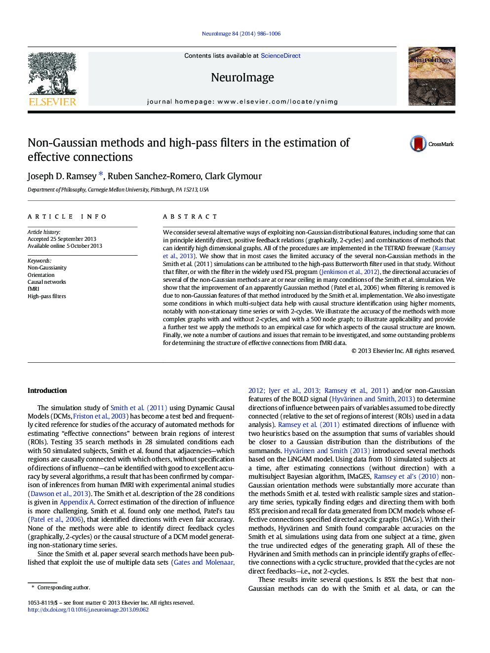 Non-Gaussian methods and high-pass filters in the estimation of effective connections