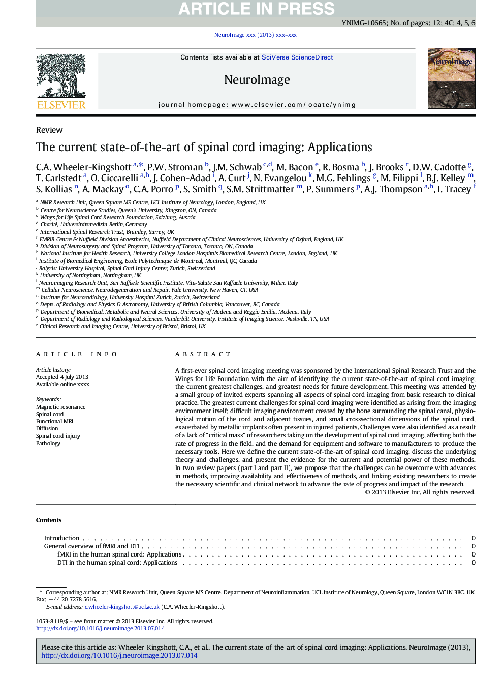 The current state-of-the-art of spinal cord imaging: Applications