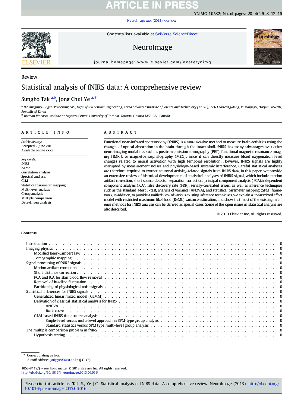 Statistical analysis of fNIRS data: A comprehensive review