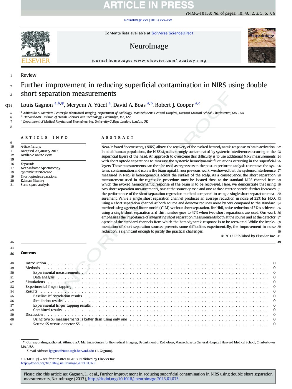 عکس صفحه اول مقاله: Further improvement in reducing superficial contamination in NIRS using double short separation measurements Further improvement in reducing superficial contamination in NIRS using double short separation measurements